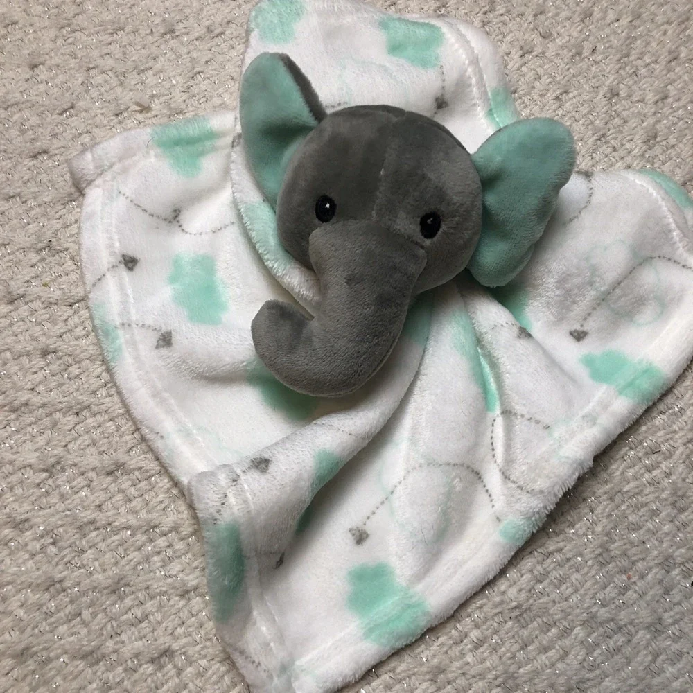 Elle & Jaye Gray Elephant White Green Cloud Blanket Lovey Security Blanket